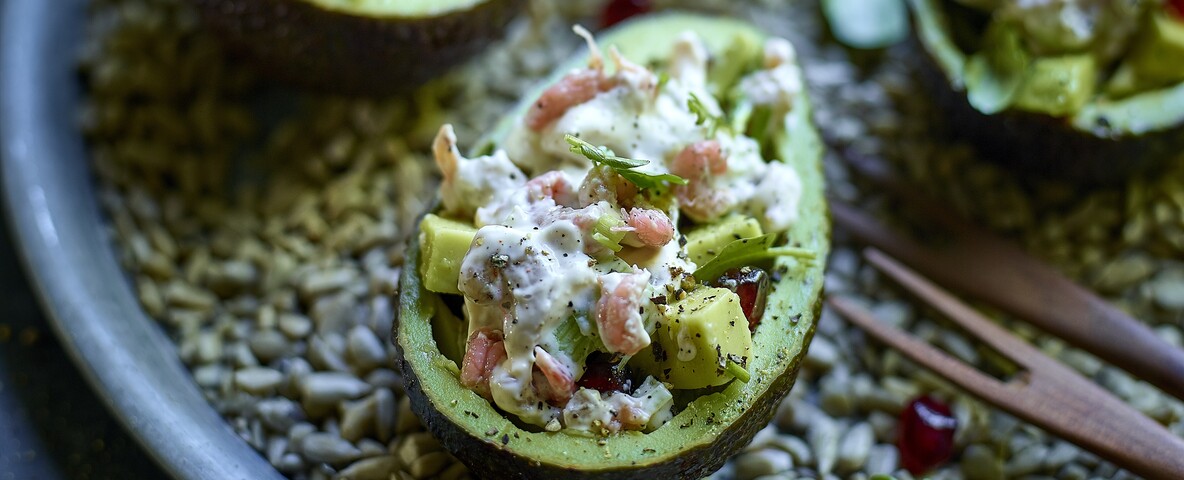 Avocado's gevuld met Grijze garnaalsalade
