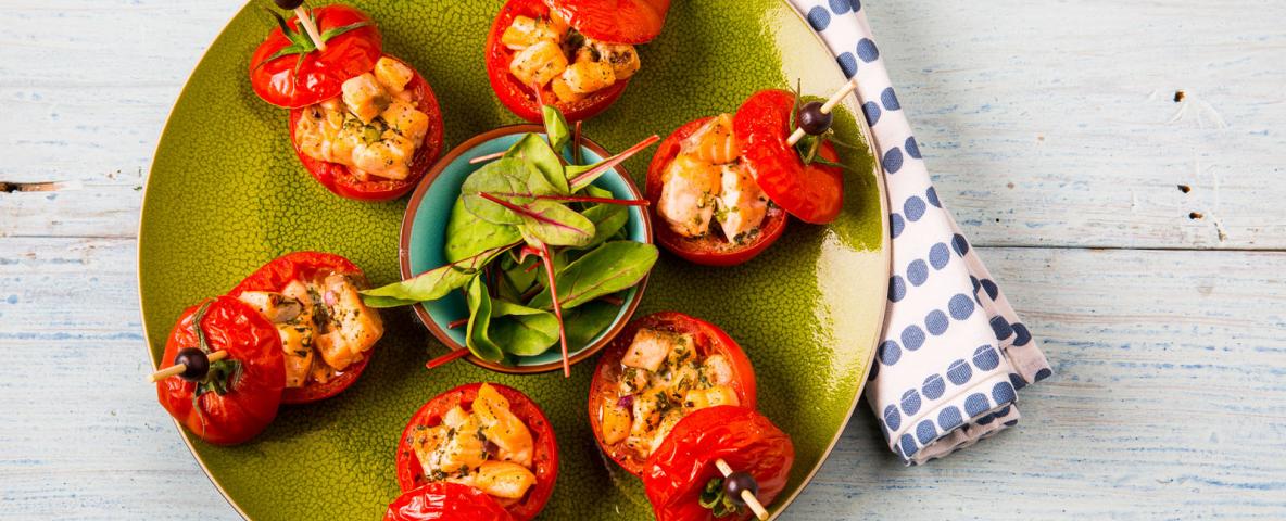 Gegrilde tomaat met gerookte zalm en Heksenkaas