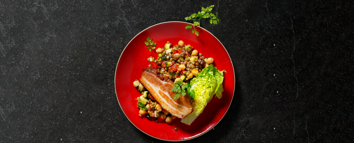 Linzensalade met buikspek