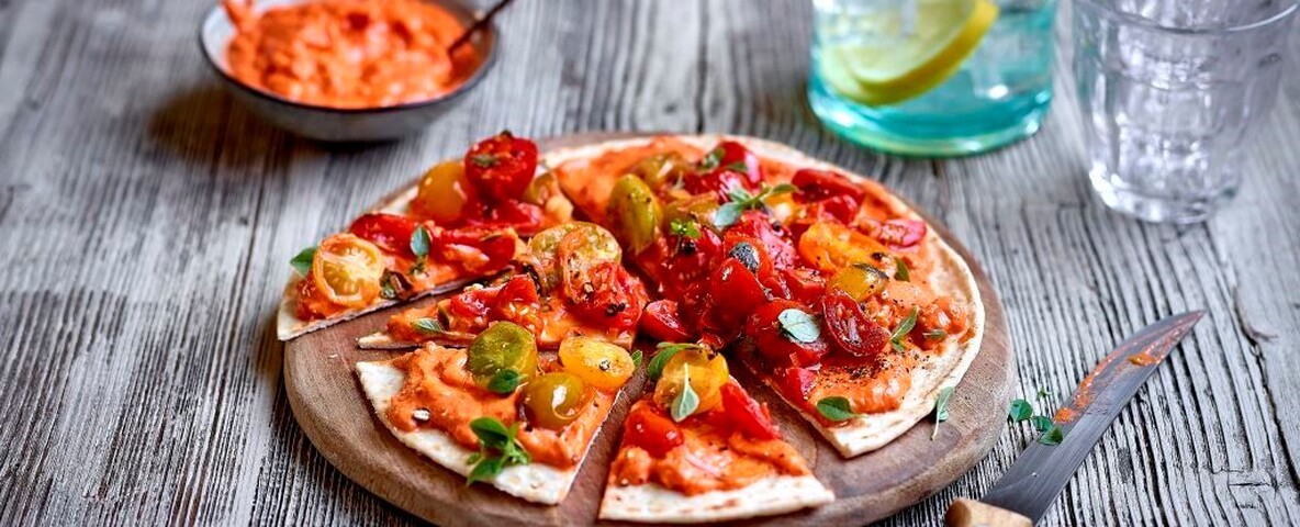 Pizzawrap met tomaat mascarpone saus